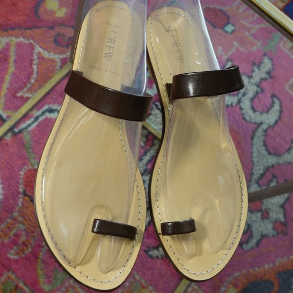 J. Crew Chocolate Brown Leather Thong Flat Sandals SIZE 9M (New)